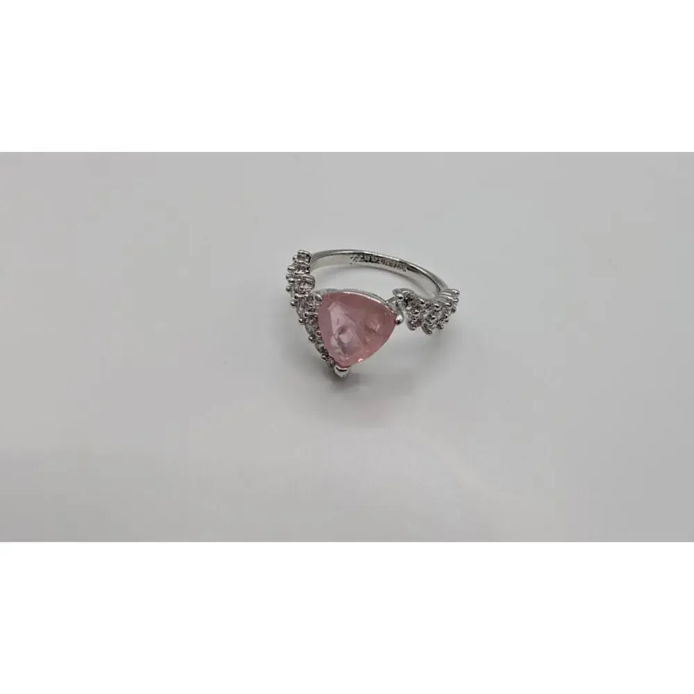 Silver Ring with Pink Gemstone and Clear Accents Size 7 - Picture 6 of 8